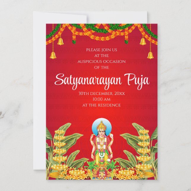 Satya Narayan pooja invitation Satyanarayan invite (Front)
