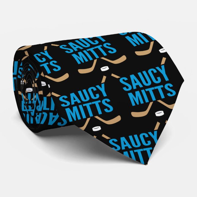 Saucy Mitts Hockey Logo on Black Tie (Rolled)