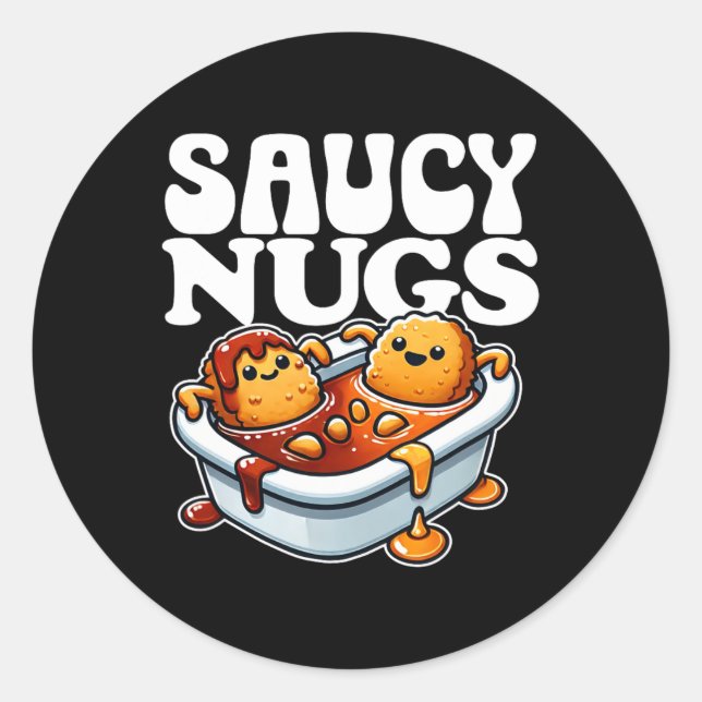 Saucy Nugs Cartoon Food Funny Bbq Sauce Chicken Nu Classic Round Sticker (Front)