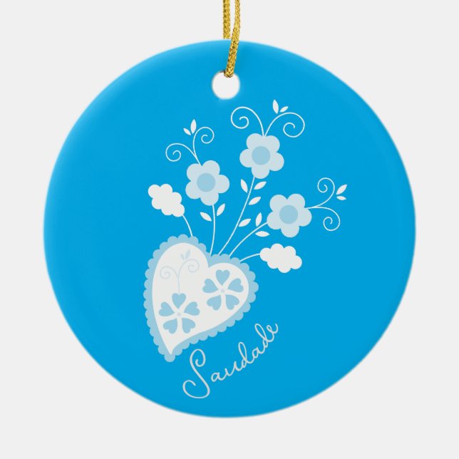 Saudade means I miss you Portuguese heart Ceramic Ornament (Front)