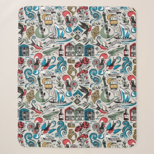 Saudade // popular motifs from Portugal Sherpa Blanket