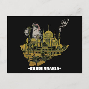 Saudi Arabia Falcon and Mosque Gold Map Arabian Postcard