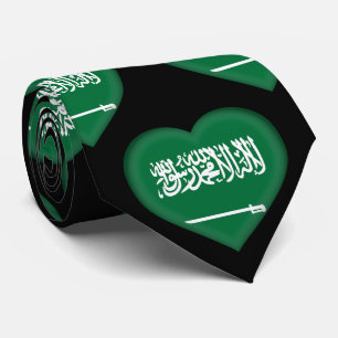 Saudi Arabia Flag Colours Heart Pattern Neck Tie
