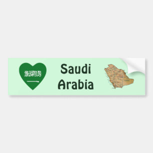 Saudi Arabia Flag Heart + Map Bumper Sticker