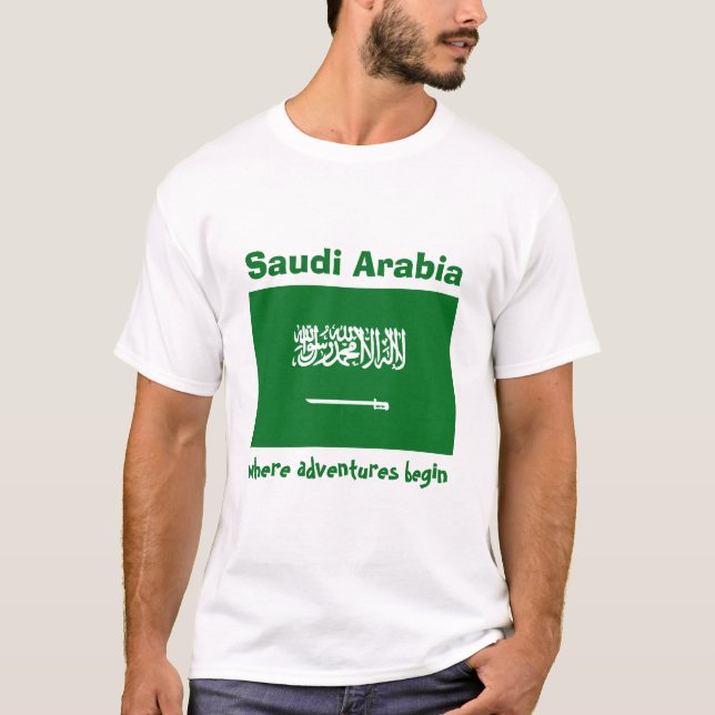 Saudi Arabia Flag + Map + Text T-Shirt (Front)