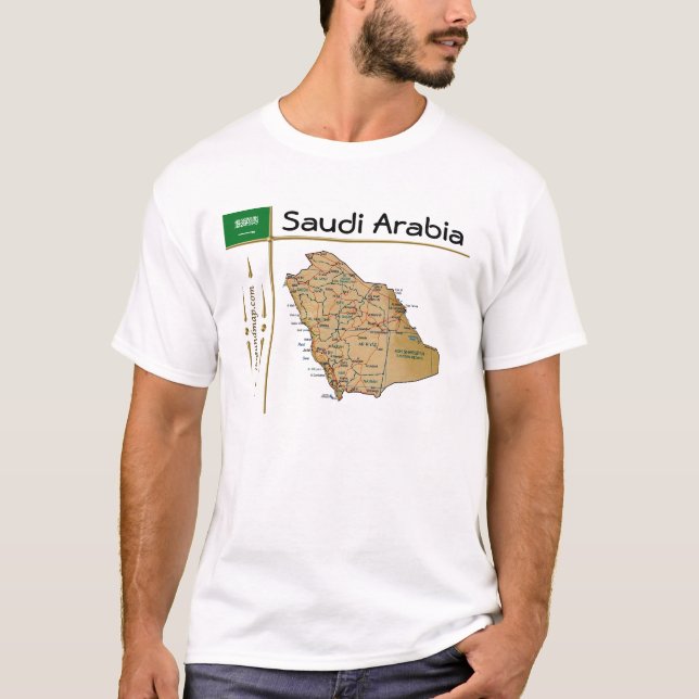 Saudi Arabia Map + Flag + Title T-Shirt (Front)