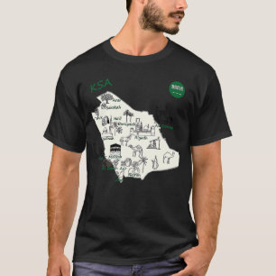 Saudi Arabia Map Hand Painted KSA Attractions Citi T-Shirt