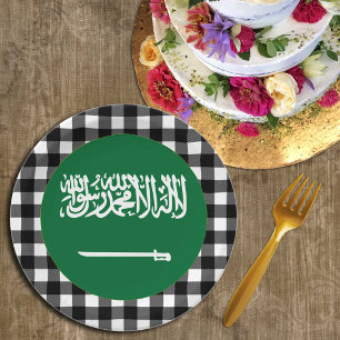 Saudi Arabia Plate, buffalo plaid & Saudi Flag Paper Plate