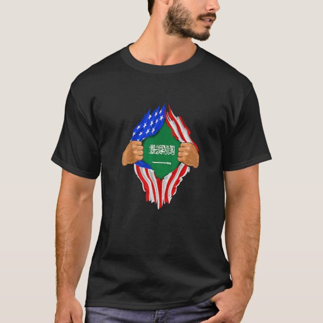 Saudi Arabian Blood Inside Me Saudi Arabia Flag   T-Shirt (Front)