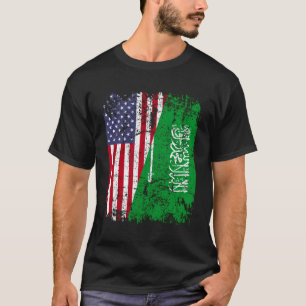 Saudi Arabian Roots Half American Flag Saudi Arabi T-Shirt