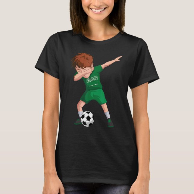 Saudi Dabbing Soccer Boy Saudi Arabia Flag Footbal T-Shirt (Front)