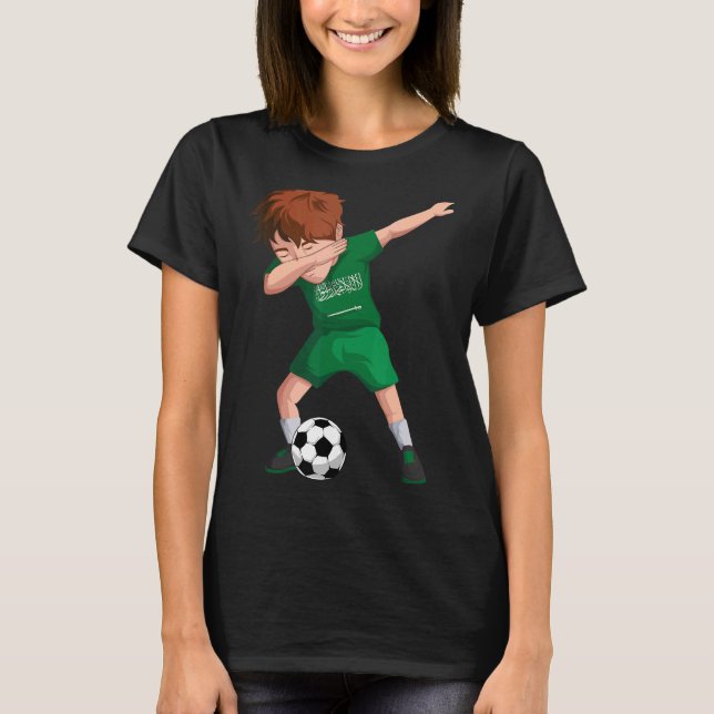 Saudi Dabbing Soccer Boy Saudi Arabia Flag Footbal T-Shirt (Front)