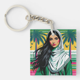 "Saudi Pop Queen – Bold Heritage Art for National Key Ring