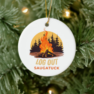 Saugatuck Michigan Campfire Ceramic Ornament
