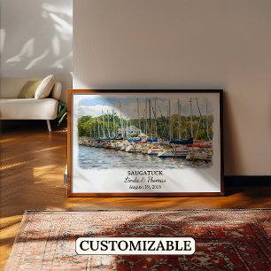 Saugatuck Michigan Poster, Watercolor, Custom Poster