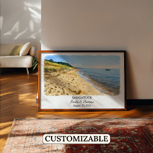 Saugatuck Michigan Poster, Watercolor, Custom Poster
