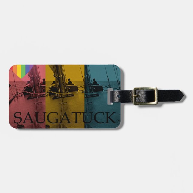 Saugatuck Michigan Sailing Rainbow Vintage Luggage Tag (Front Horizontal)