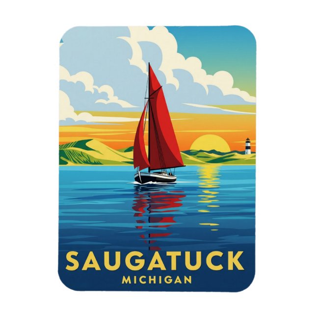 Saugatuck Sailboat Michigan Travel Magnet (Vertical)