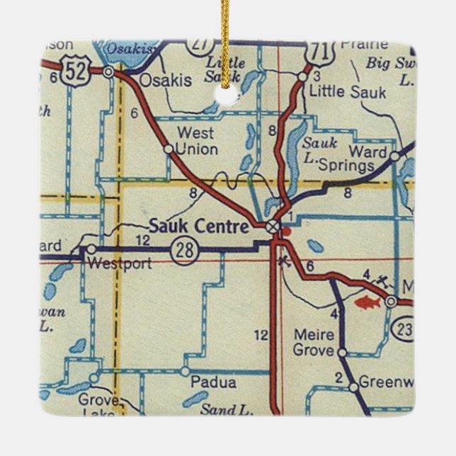 Sauk Centre MN Vintage Map Ceramic Ornament (Back)