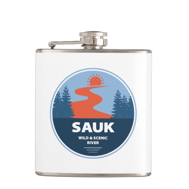 Sauk Wild And Scenic River Washington Hip Flask (Front)