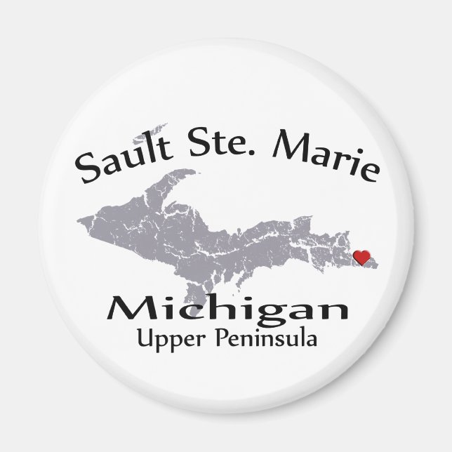 Sault Ste Marie Michigan Heart Map Design Magnet (Front)