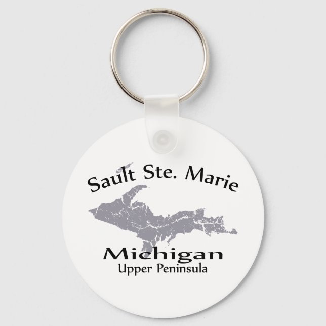 Sault Ste Marie Michigan Map Design Key Key Ring (Front)