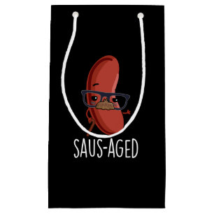 Saus-aged Funny Old Sausage Puns Dark BG Small Gift Bag