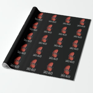 Saus-aged Funny Old Sausage Puns Dark BG Wrapping Paper