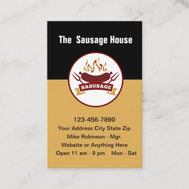 Sausage Barbeque Restaurant  Modern Business Card (Front)