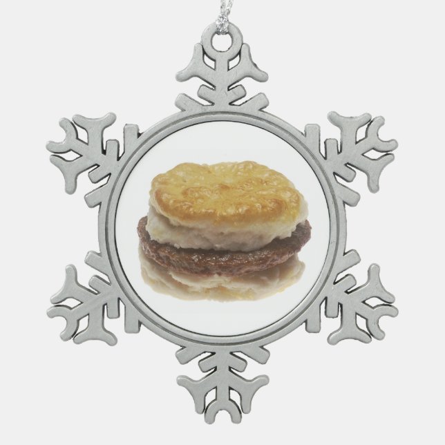Sausage Biscuit Snowflake Pewter Christmas Ornament (Front)