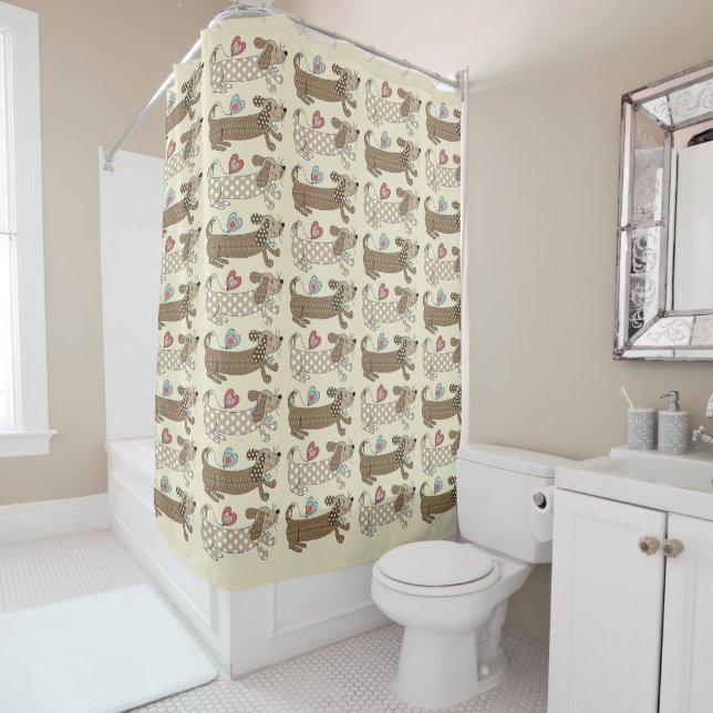 Sausage Dog Dachshund Pattern Shower Curtain (In Situ)