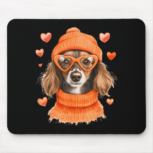 Sausage Dog Heart Doxie Girl Valentine's Day Women Mouse Pad (Front)