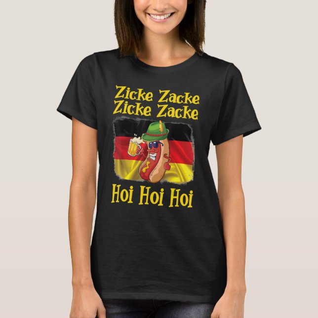 Sausage Drinking German Beer Zicke Zicke Zac T-Shirt (Front)