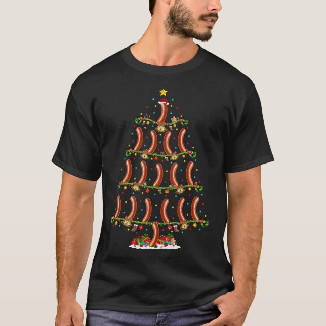 Sausage Lover Xmas Lighting Santa Sausage Christma T-Shirt (Front)