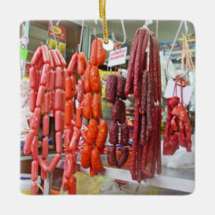Sausage Market in Lima Ceramic Ornament