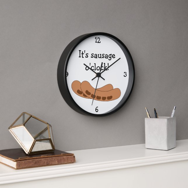 Sausage O'Clock fun food graphic Wall Clock (Office)