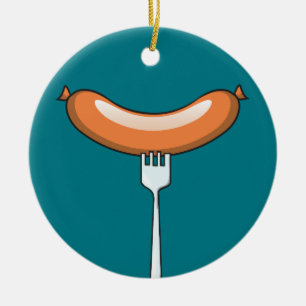 Sausage on a fork ceramic ornament