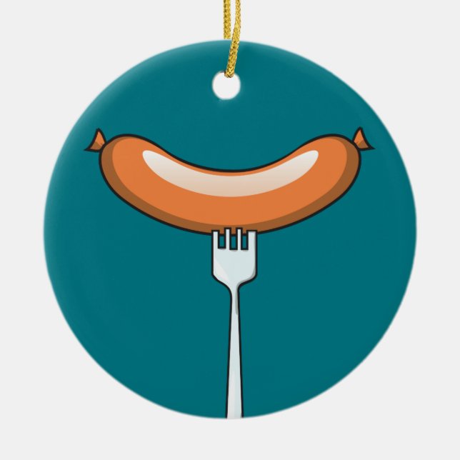 Sausage on a fork ceramic ornament (Front)