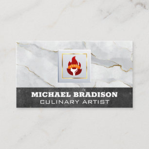 Sausage on Fork and Flame Logo Marble Business Card