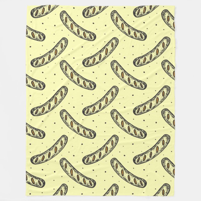 Sausage Pattern on Polka Dot Background Fleece Blanket (Front)