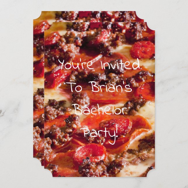 sausage pepperoni pizza bachelor party invitation (Front/Back)