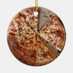 Sausage Pizza Thick Crust Food Christmas Ceramic Ornament