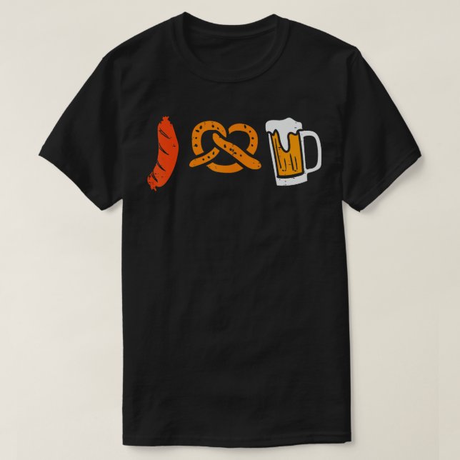 Sausage Pretzel I Love Oktoberfest German Bavarian T-Shirt (Design Front)