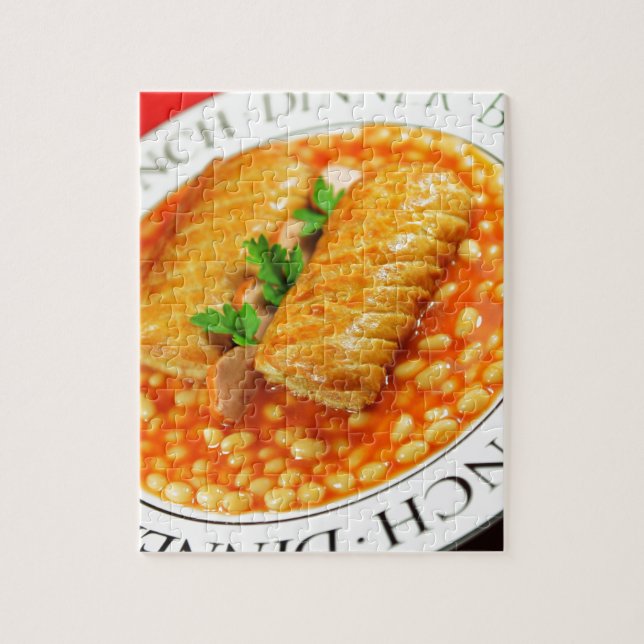 Sausage rolls and baked beans jigsaw puzzle (Vertical)
