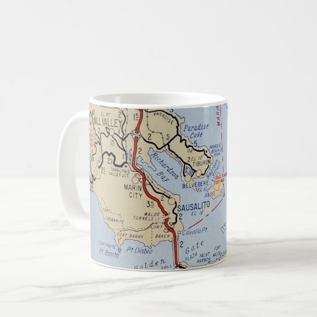 Sausalito Mill Valley Map Coffee Mug (Front Left)