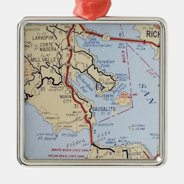 Sausalito Mill Valley Map Metal Ornament (Front)