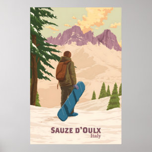 Sauze dOulx Snowboarding Travel Poster