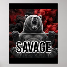 Savage Bear Bench Press Gym Motivation Poster