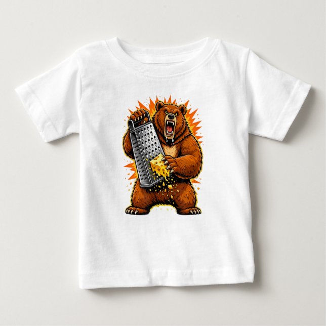 Savage Bear Grating Cheese | Funny Aggressive Anim Baby T-Shirt (Front)