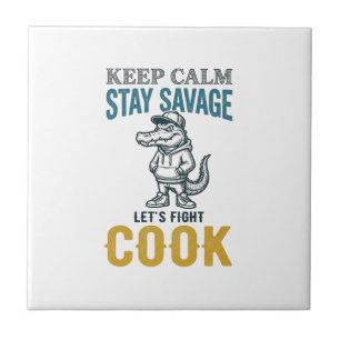 Savage Cook Alligator Vintage Engraving Graphic_1 Ceramic Tile